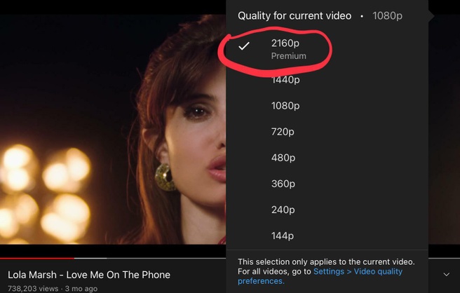 YouTube Premium nodig voor 4K. Screenshot: MCL_Malone op Reddit