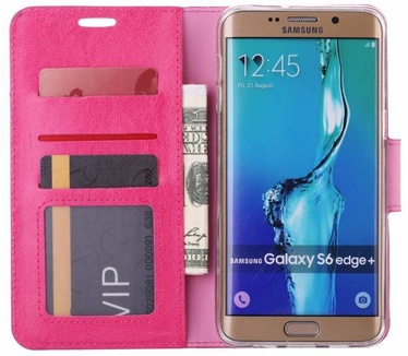 Luxe Lederen Bookcase hoesje voor de Samsung Galaxy S6 Edge Plus - Roze (Samsung Galaxy S6 Edge Plus) Roze
