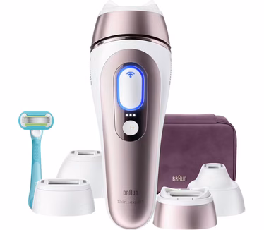 Braun Lumiere Pulsee Smart Skin i Expert Epilator, wit en brons, alternatief voor laser thuis, semi-definitieve haarreductie, tas, Gillette Venus scheerapparaat voor dames, 4 koppen, PL7431