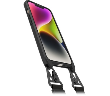 Otterbox OtterBox React Lanyard hoesje met MagSafe voor iPhone 14, ultradunne beschermhoes met verstelbare en afneembare lanyardriem, getest volgens militaire standaard, Zwart