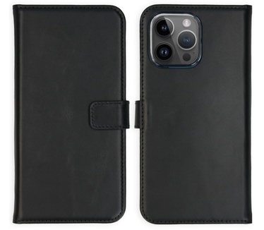 Selencia Echt Lederen Bookcase iPhone 15 Pro Max - Zwart