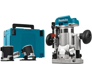 Makita DRT50ZJX2 Multifunctionele Frees, 18,0 V, 800 W, Inclusief 3 Freesmodules in Makpac, Zonder Accu, Zonder Oplader, Blauw