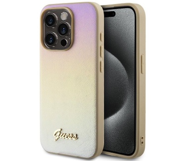 Guess Iridescent Metal Script Back Case iPhone 15 Pro (6.1") Goud Goud