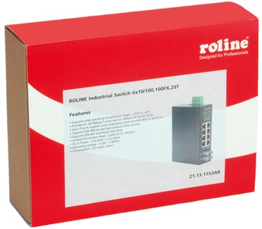 Roline Industrial Switch, 6x RJ-45, 2x ST, unmanaged