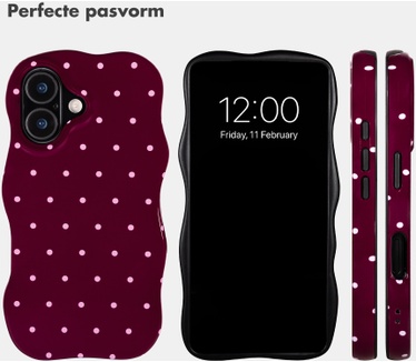 Selencia Vivid Wavy Backcover met MagSafe voor de Apple iPhone 16 - Happy Dots Burgundy
