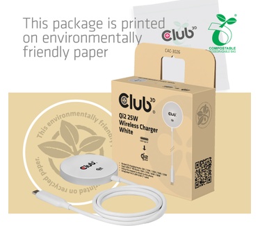 Club 3D CAC-3027 Qi2 25W draadloze oplader zwart Qi 2.2 MagSafe-compatibel magnetisch pad