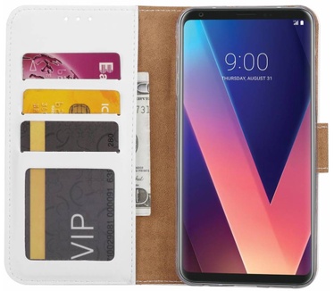 Luxe Lederen Bookcase hoesje voor de LG V30 - Wit (LG V30) Wit