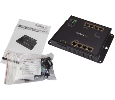 Startech.com 8 poorts PoE+ Gigabit ethernet switch met 2 SFP connecties managed wandmonteerbaar met toegang voorzijde