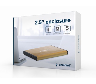 Gembird USB 3.0 2.5'' enclosure, brushed aluminum Goud