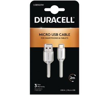 Duracell 2m USB - microUSB Wit