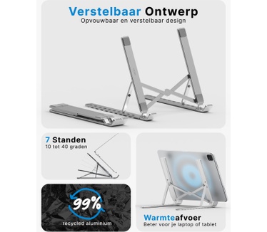 Voomy ECO Laptop Standaard - Verstelbaar & Opvouwbaar - 9 tot 17 inch - Recycled Aluminium - Ergonomische Stand - Voor Laptop, Macbook, Tablet, Lenovo, iPad - Zwart