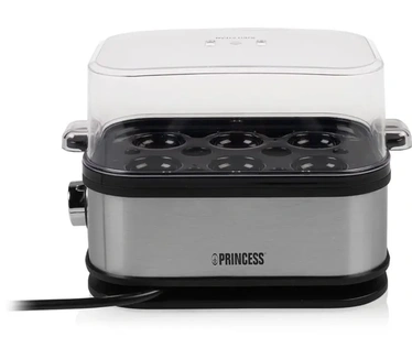 Princess 262046 Elektrische eierkoker voor 6 eieren, hardgekookte eieren, kuiten of gekookte eieren, 400 W, geborsteld roestvrij staal
