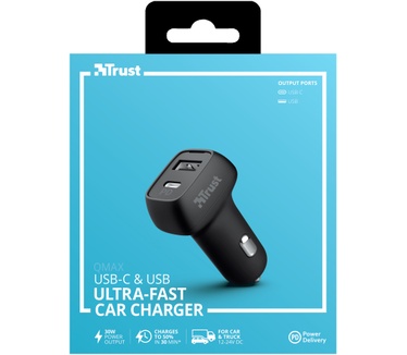 Trust Qmax 30W Ultra-Fast USB-C & USB Car Charger with PD