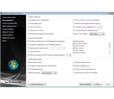 Ultimate Windows Tweaker 1.2 screenshot (481 pix)
