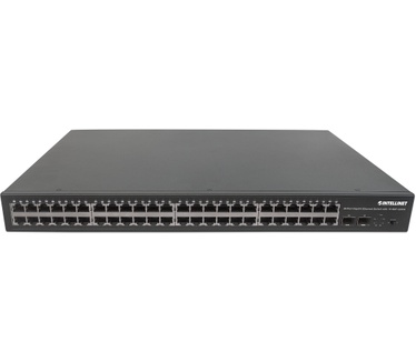Intellinet 48-Port Gigabit Ethernet Switch with 10 GbE Uplink, 48 x 10/100/1000 Mbps RJ45 Ports & 2 x 10 GbE SFP+ open slots, IEEE 802.3az (Energy Efficient Ethernet), 19" Rackmount, Metal (Euro 2-pin plug)