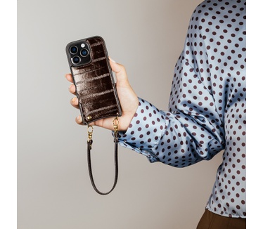 Selencia Nova Real Leather Backcover met Koord en Pashouder Samsung Galaxy S25 - Dark Chocolate