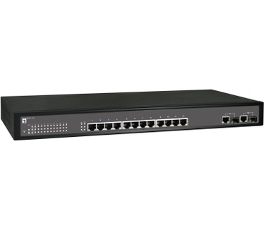 LevelOne 14-Port Industrial Fast Ethernet PoE Switch, 802.3at PoE+, 2 Ports Gigabit SFP/RJ45 Combo, -40°C to 75°C, 12 PoE Outputs