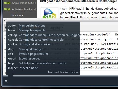 Command line in developer tools van FF16