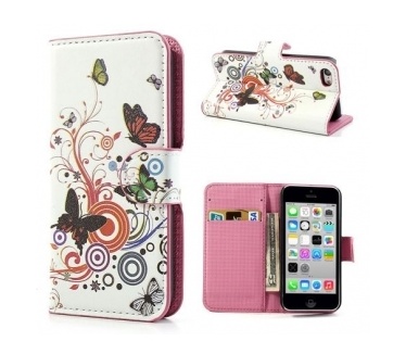 qMust Wallet Case met stand Apple iPhone 5C (butterfly circle)