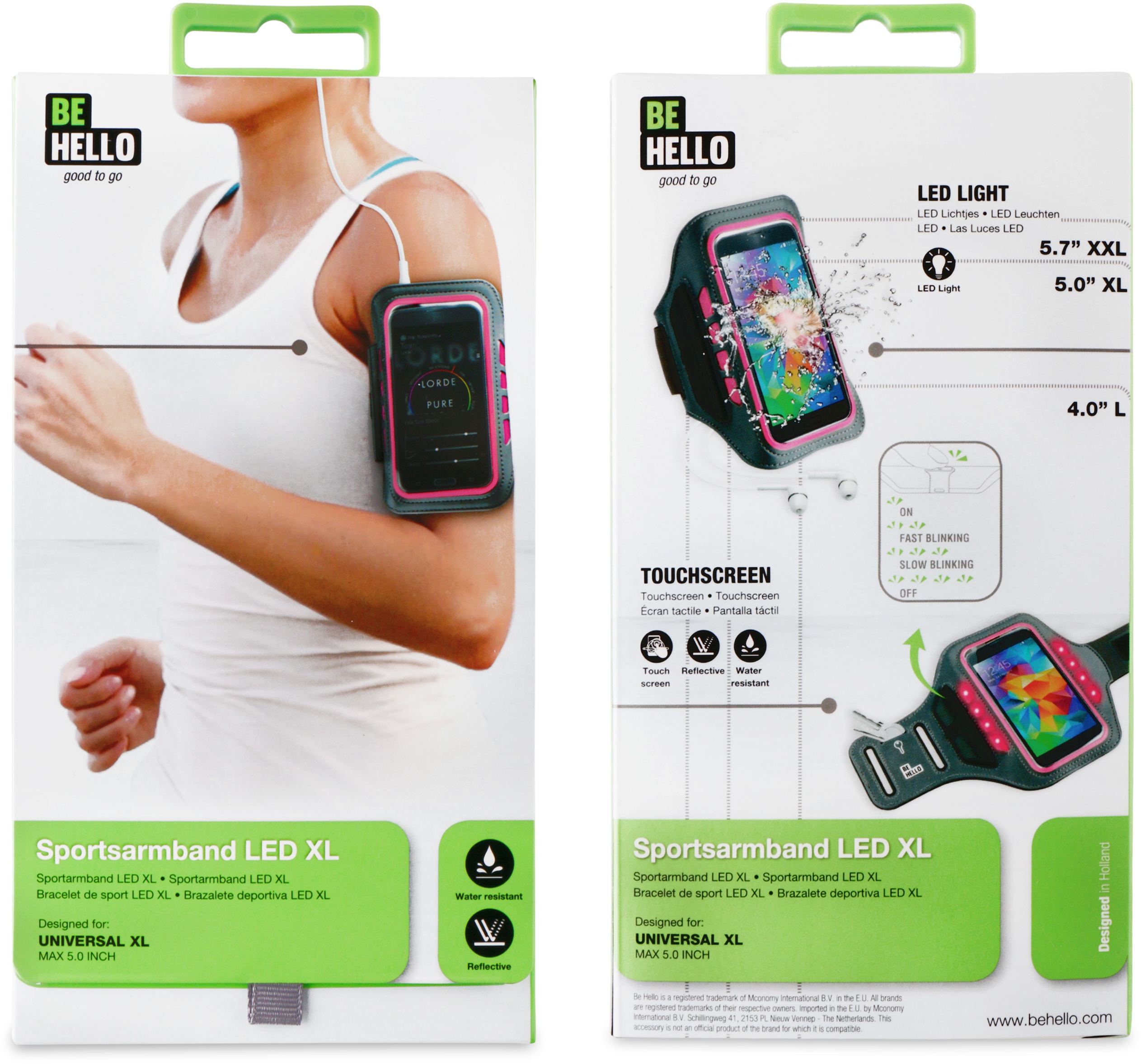 BeHello Universal Sportsarmband LED XL Grey/Pink Roze Kenmerken