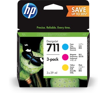 HP 711 3-pack 29-ml Cyan/Magenta/Yellow Ink Cartridges