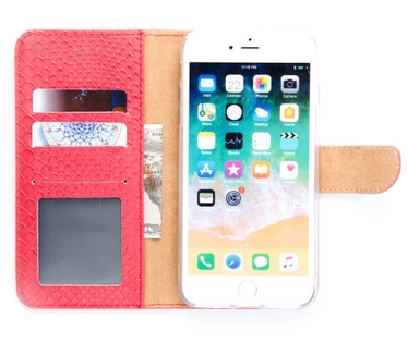 Schubben design Lederen Bookcase hoesje voor de Apple iPhone 8 Plus - Rood (Apple iPhone 8 Plus) Rood