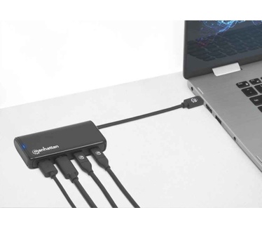 Manhattan USB-C Hub/Dock, USB-C to 2x USB-C and 2x USB-A ports, 5 Gbps (USB 3.2 Gen1), Bus Power, Cable 13.5cm, Black