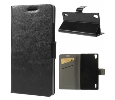 Kees Lederlook Portemonnee Hoesje Huawei Ascend P7 - Zwart