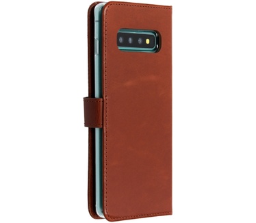 Selencia Echt Lederen Bookcase Samsung Galaxy S10 Plus - Lichtbruin