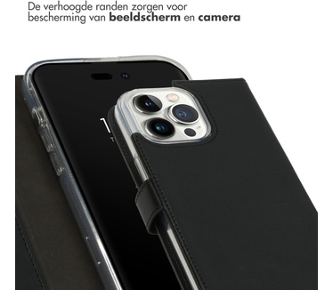 Selencia Echt Lederen Bookcase iPhone 14 Pro Max - Zwart