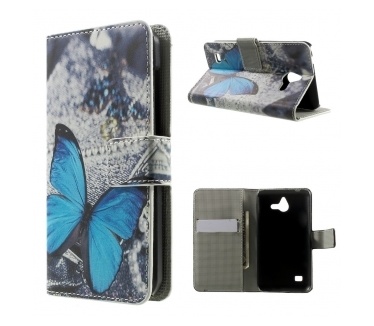 qMust Huawei Ascend Y550 Wallet Case met stand (Blue Butterfly)