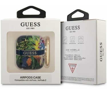 Guess TPU Flower Print Case voor Apple Airpods 1 & 2 - Blauw