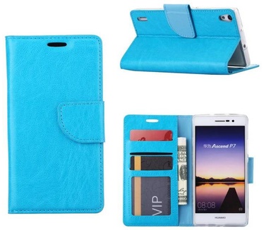Luxe Lederen Bookcase hoesje voor de Huawei Ascend P7 - Blauw (Huawei Ascend P7) Blauw