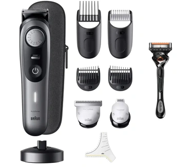 Braun Series 9 BeardTrimmer Baardtrimmer Series 9 BT9420, Trimmer Met Kapperstools en 180 Minuten Gebruiksduur. Minimale haarlengte: 0,5 mm, Maximale haarlengte: 2 cm, Soort bediening: Knoppen, Draaiknop. Kleur van het product: Zwart, Grijs. Stroombron: B