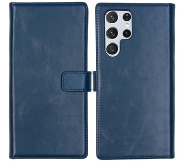Selencia Echt Lederen Bookcase Samsung Galaxy S22 Ultra - Blauw