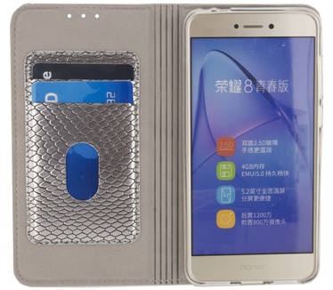Mobilize BookCase voor Huawei P8 Lite 2017 - Lizard Flashy Silver