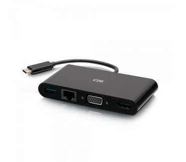 CablesToGo USB-C® naar HDMI®, VGA, USB-A, en RJ45 Multiport Adapter - 4K 30Hz - Zwart