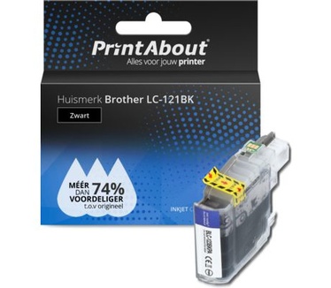 PrintAbout Huismerk Brother LC-121BK Inktcartridge Zwart