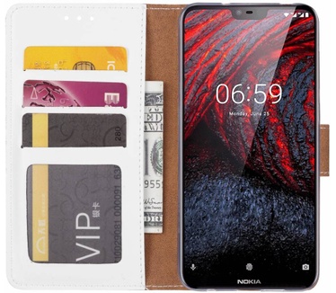 Luxe Lederen Bookcase hoesje voor de Nokia 6.1 Plus - Wit (Nokia 6.1 Plus) Wit