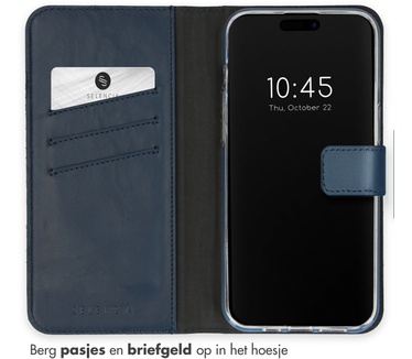 Selencia Echt Lederen Bookcase iPhone 15 Pro - Blauw