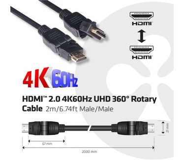 Club 3D CLUB3D HDMI2.0 4K60Hz 360 Graden Rotary Cable 2m 4K60Hz (CAC-1360)