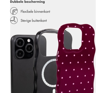 Selencia Vivid Wavy Backcover met MagSafe voor de Apple iPhone 15 Pro - Happy Dots Burgundy