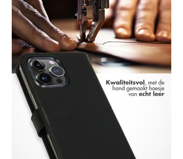 Selencia Echt Lederen Bookcase iPhone 15 Pro Max - Zwart