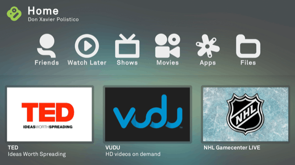 Nieuwe homescreen van Boxee Box