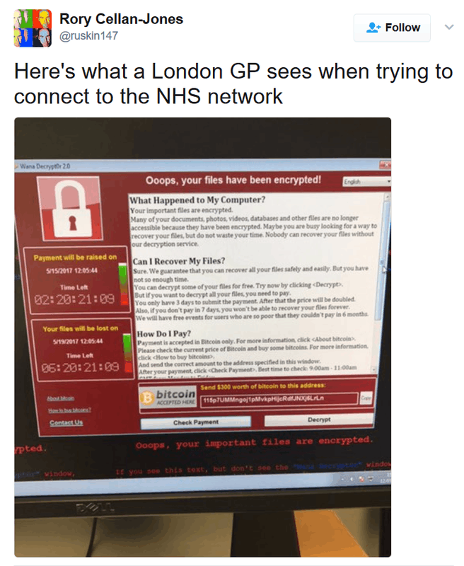 Tweet NHS ransomware