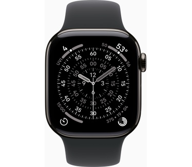 Apple Watch Series 11, 42mm, GPS + Cellular, Titanium, Sportbandje M/L, Zwart (Zwart)
