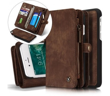 Caseme iphone 7 Vintage Lederen Portemonnee Hoesje - uitneembaar met backcover (bruin)