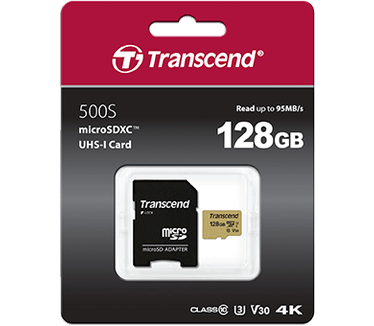 Transcend 500S microSDXC UHS-I U3, V30, Class 10 128GB + SD-adapter