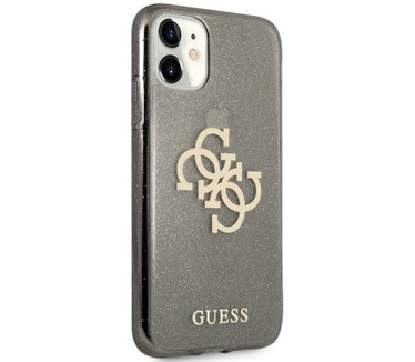 Guess 4G Logo Glitter TPU Cover - Apple iPhone 11 (6.1") - Zwart Zwart