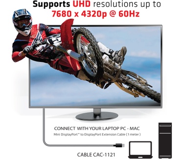 Club 3D Mini DisplayPort to DisplayPort1.4 Extensie Cable 8K60Hz DSC1.2 HBR3 HDR M/F 1m